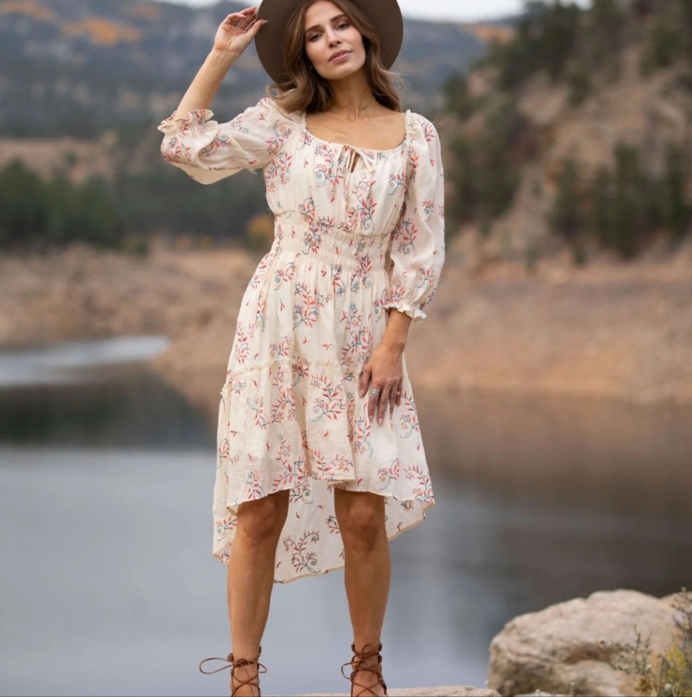 Anthropologie Fig and Flower Embroidered Dress